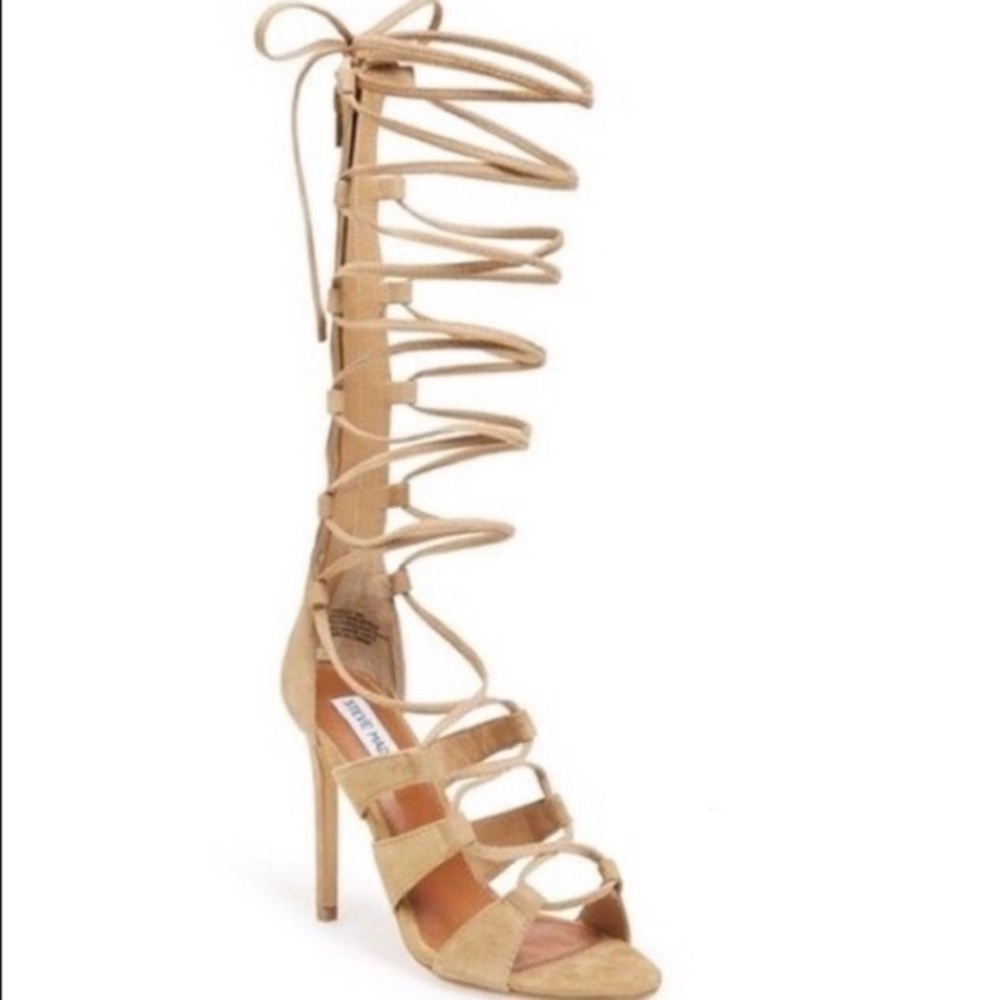Steve Madden Faroh Lace Up Gladiator Heels Tan Suede Sz 6.5